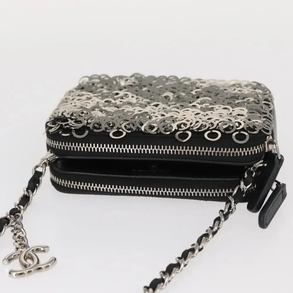 Chanel Sequin Chain Shoulder Bag Black Canvas